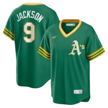 Men's Oakland Athletics #9 Reggie Jackson  Kelly Green Road Cooperstown Collection Player Jersey