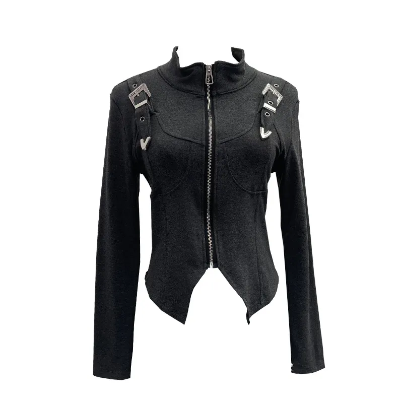 Churchf Real Shooting Irregular Zipper Collar Short Small Coat With Long Sleeves And Bottom Shirt 2680