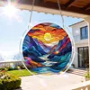 (18.5cm)DIY Acrylic Jigsaw Puzzle Window Hanging with Hanging Chain DIY Stained Glass Decoration Round Window Puzzle Decor for DIY Craft Project (Sunrise)
