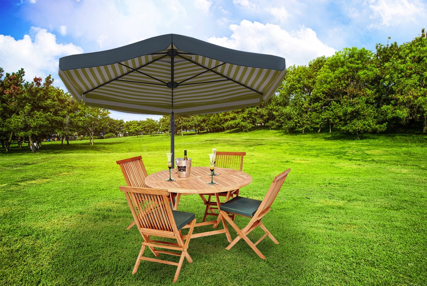 Duży PARASOL OGRODOWY SKŁADANY z Falbaną Mocny Wysokość 250 cm