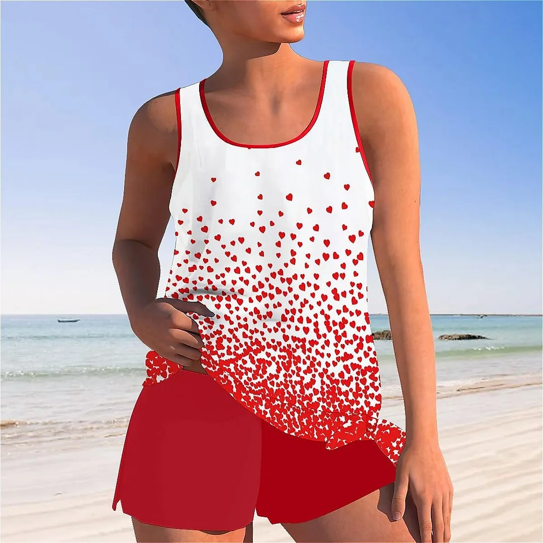 Bowknot Heart,Love,Valentine's Day Mid Waisted Tankini Set - Plus Size Available