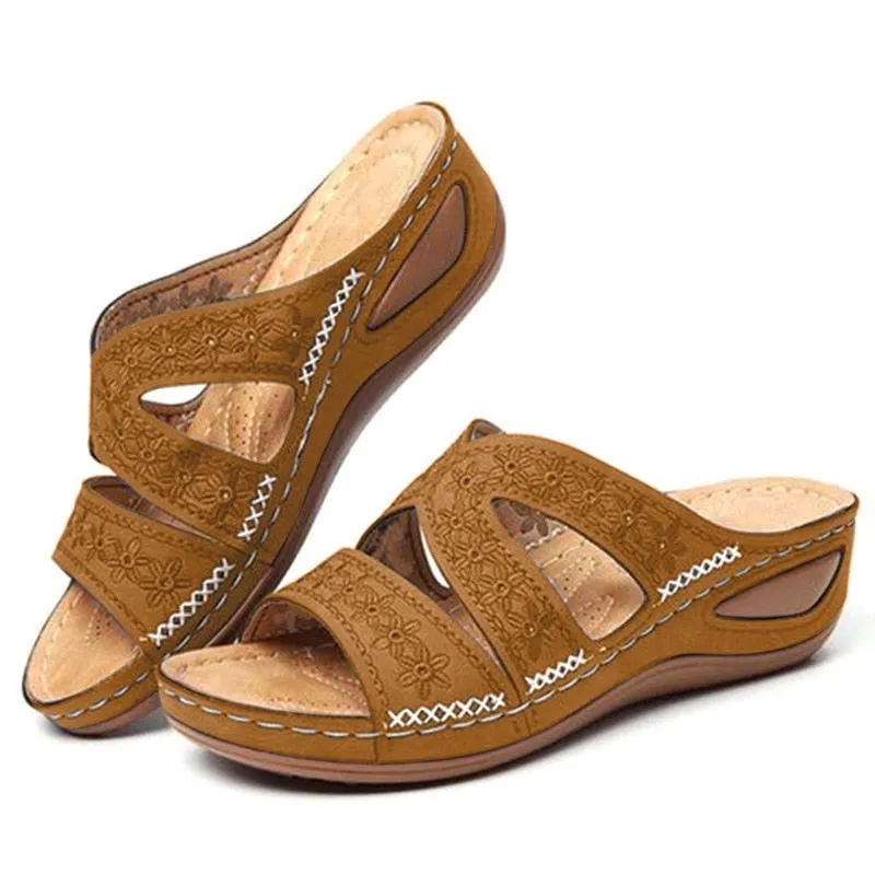 2021New Women Sandals Summer Orthopedic Sandals Women Car Line Slides  Leather Female Flip Flops Ladies Platform Retro Shoes 530-1