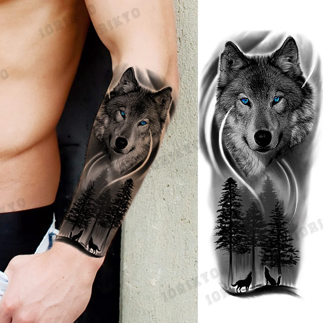Sdrawing Devil Skeleton Temporary Tattoos For Men Adult Women Wolf Compass Gangster Fake Tattoo Washable Body Art Tatoo Sticker