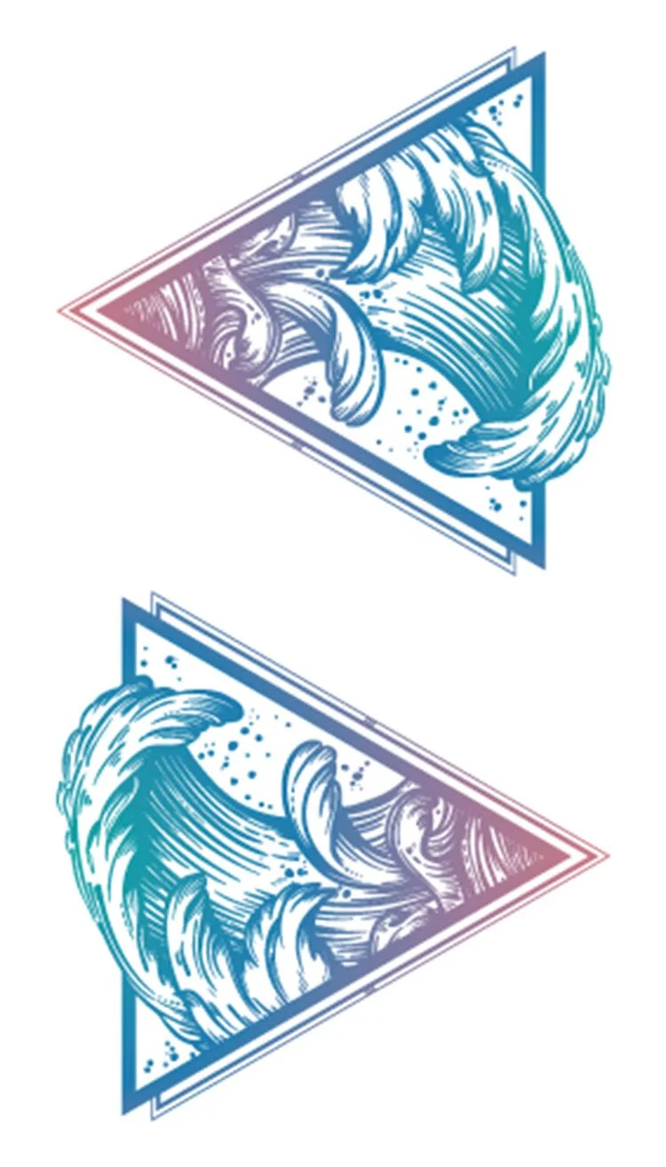 Tattoo Sticker Art Black White Drawing Little Element Small Triangle wave flower mountain Water Transfer Temporary Fake tatoo