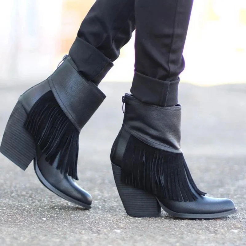 Women's Suede Fringed Ankle Chic Boots