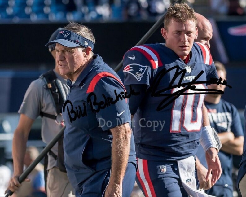 Mac Jones & Bill Belichick Signed Photo Poster painting 8X10 rp Autographed Picture New England Patriots