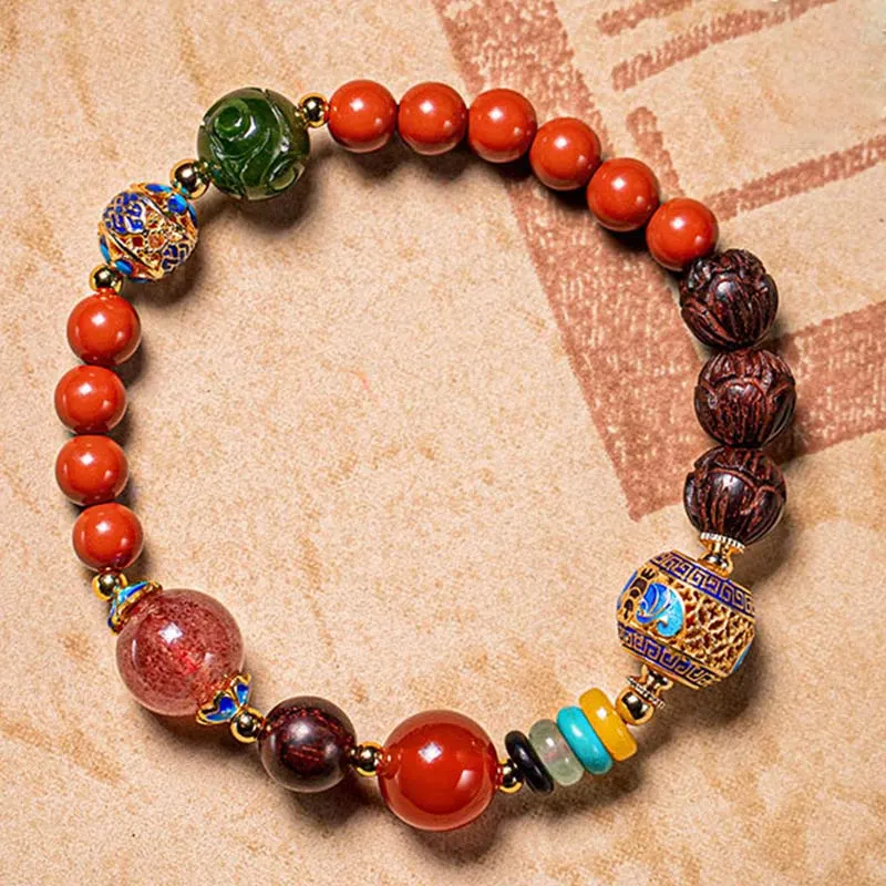 Cinnabar Small Leaf Red Sandalwood Jade Blessing Bracelet