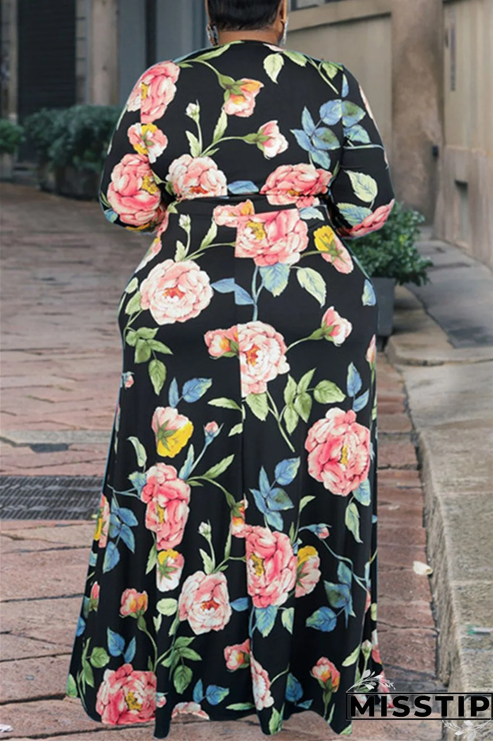 Brown Fashion Casual Print Bandage Patchwork V Neck Long Dress