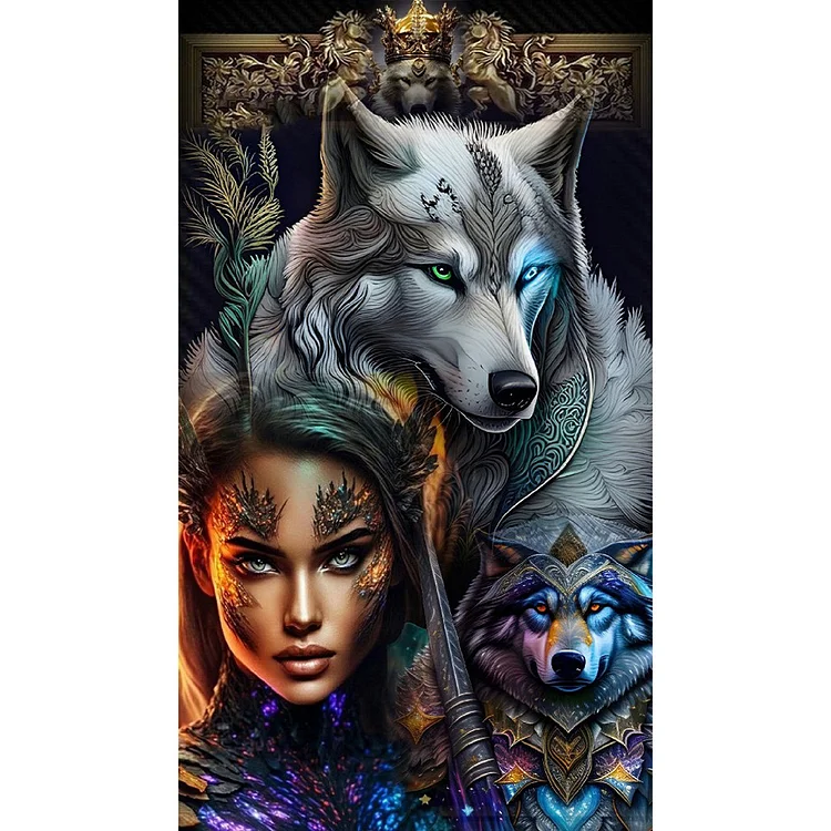 Beauty And Wolf 40*70CM(Canvas) Full Round Drill Diamond Painting gbfke