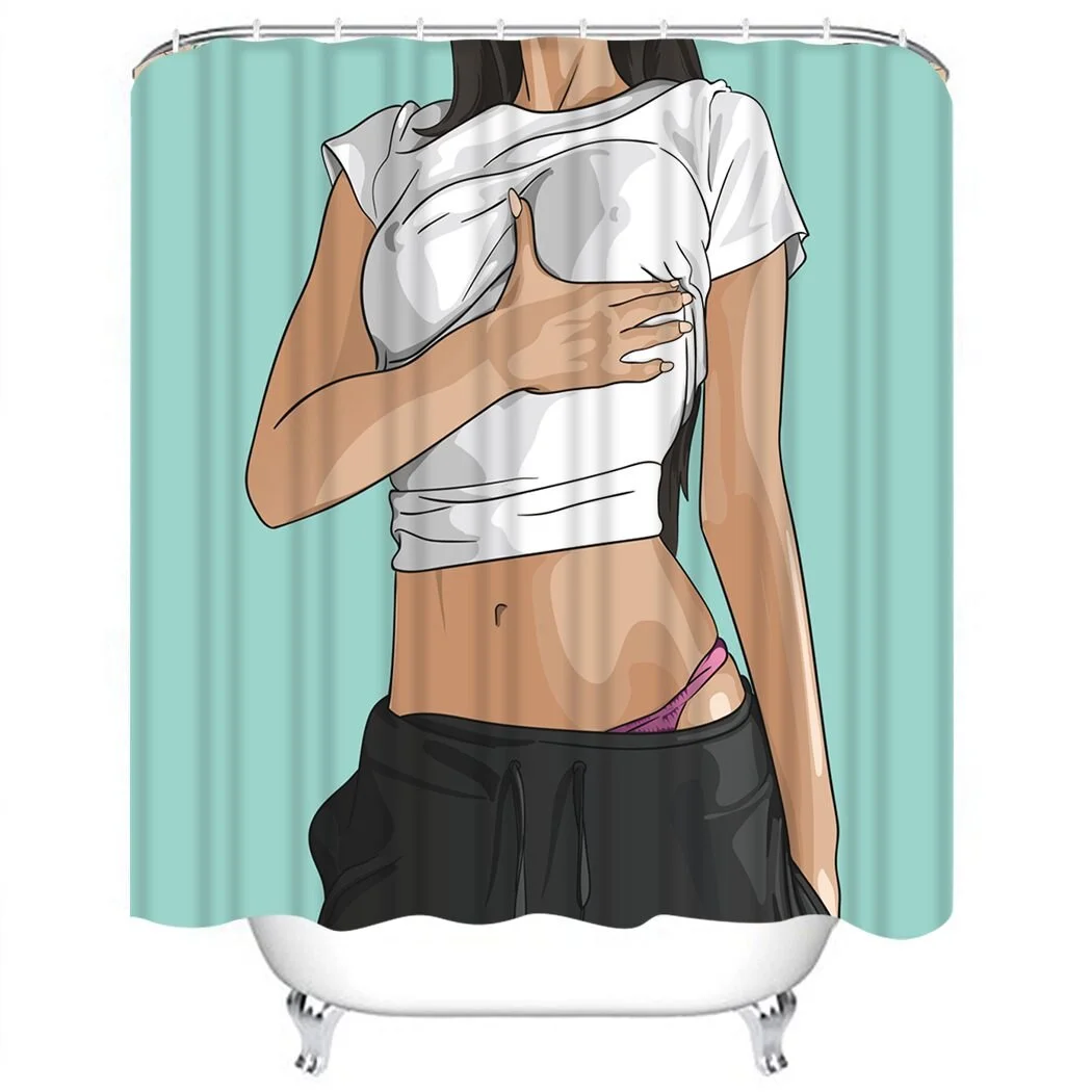 Sexy Girl Shower Curtain Purple Skateboard Shower Curtain Waterproof Fabric For Bathroom Decor Shower Curtains Set With Hooks