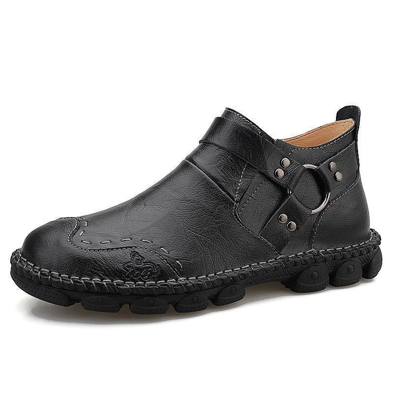Large Size Hand Stitching Genuine Leather Non-Slip Retro Ankle Boots