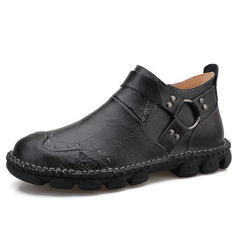 Large Size Hand Stitching Genuine Leather Non-slip Retro Ankle Boots | EGEMISS