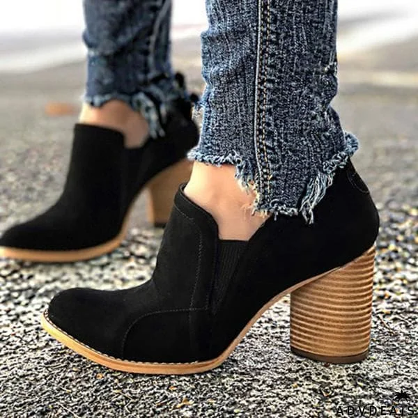 Lydiashoes Elegant Slip On Chunky Heel Ankle Boots