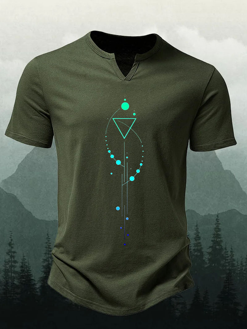 Men's Blue Interwoven Triangle Linear Print Short-Sleeve Shirt