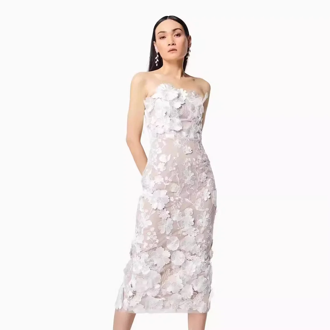 Brownm Brownm Spring Dresses Sexy Sleeveless Colorful Three-Dimensional Flowers Embroidered Dress With Broom And Broom