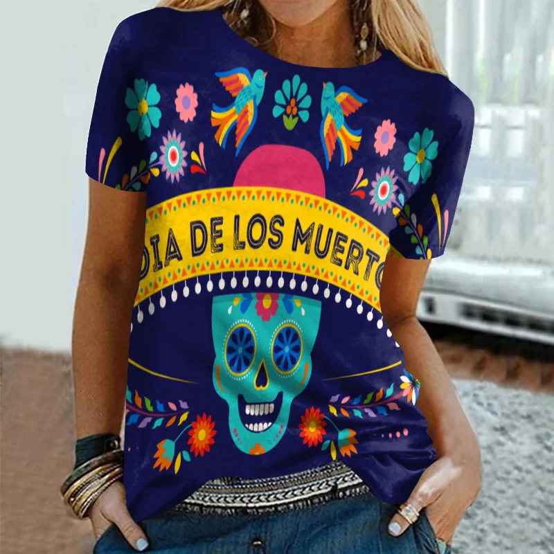 Mexican Skull Print Short Sleeve T-Shirt