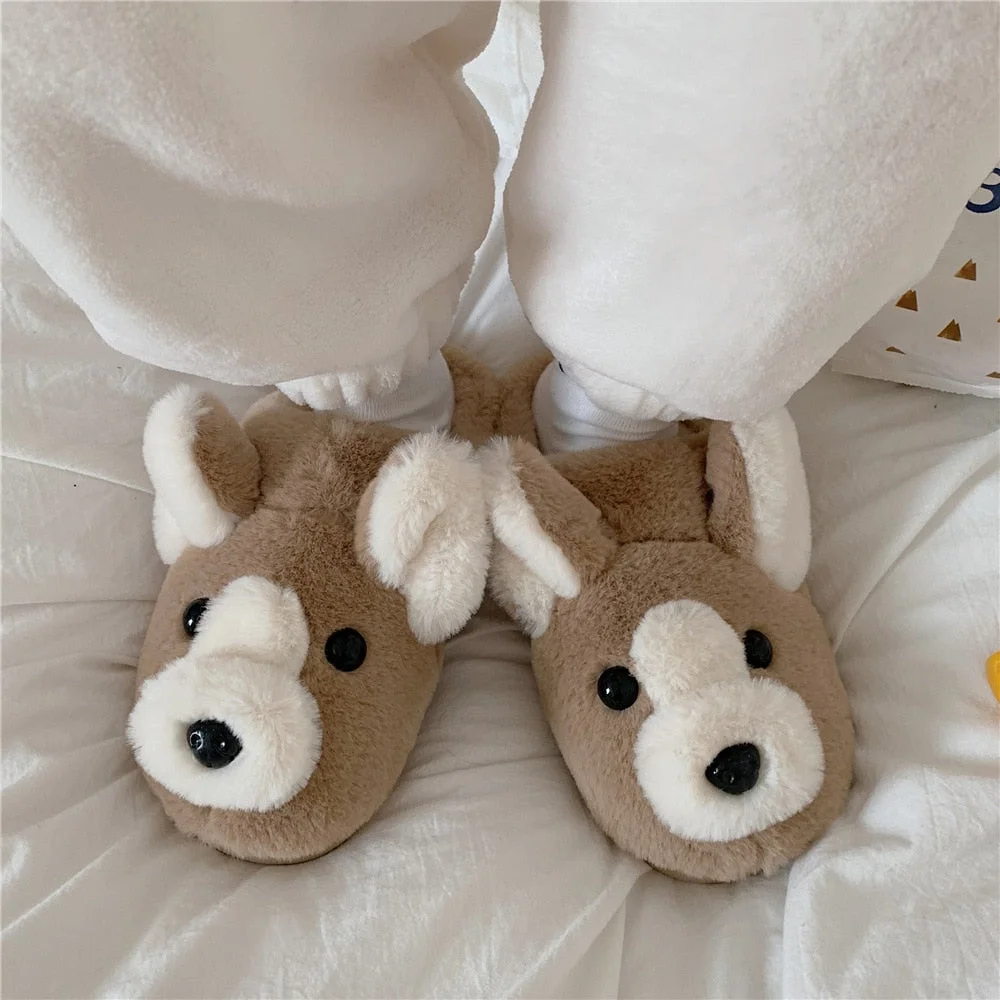 Korean Cute Warm Slippers Funny Fuzzy Bear Slippers Home Flat Plush Slippers Comfy Fuzzy Slippers for Women Girls