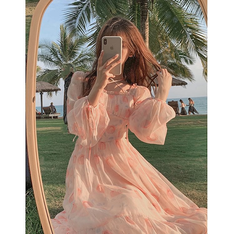 Aesthetic Dress Floral Skirt Spring Gentle Style Long Sleeve Dress