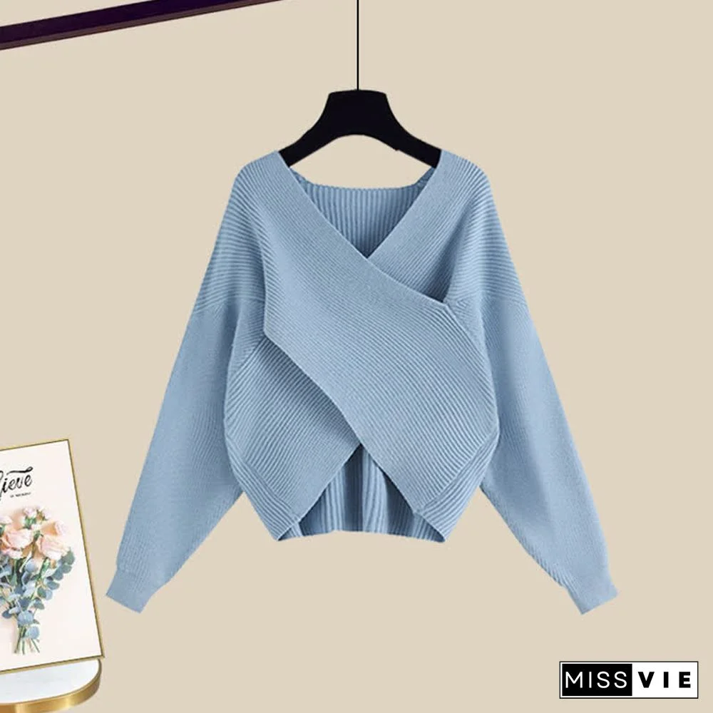 Fashion Cross Knit Sweater A-line Slip Dress