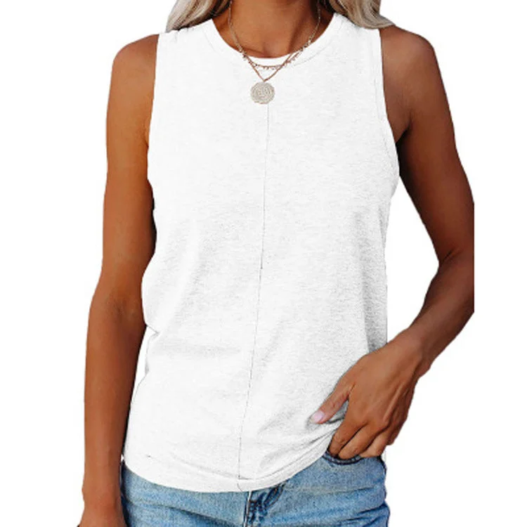 Uveng Women's Stylish Casual Style Loose Round Neck Solid Color Sleeveless Vest T-shirt