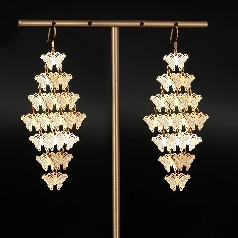 1 Pair Fashion Leaf Heart Shape Butterfly Plating Hollow Out 201 Stainless Steel 18K Gold Plated Stainless Steel Earrings