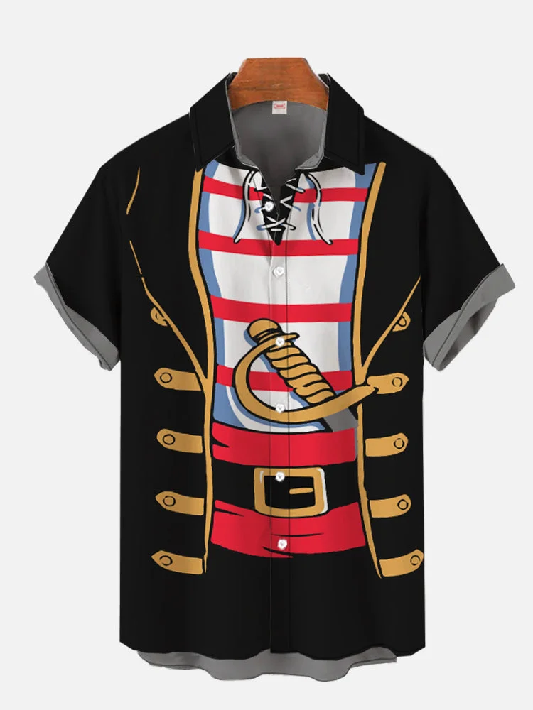 Black Pirate Skipper Uniform Printing Short Sleeve Shirt