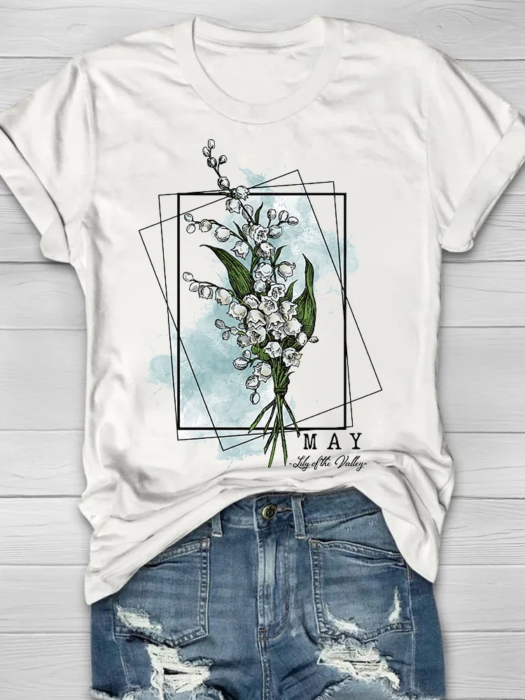 May Lily Of The Valley Printed Crew Neck Women's T-shirt