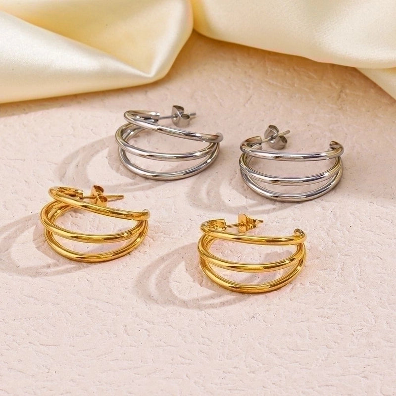 1 Pair Classic Style Geometric Plating 304 Stainless Steel 18K Gold Plated Earrings