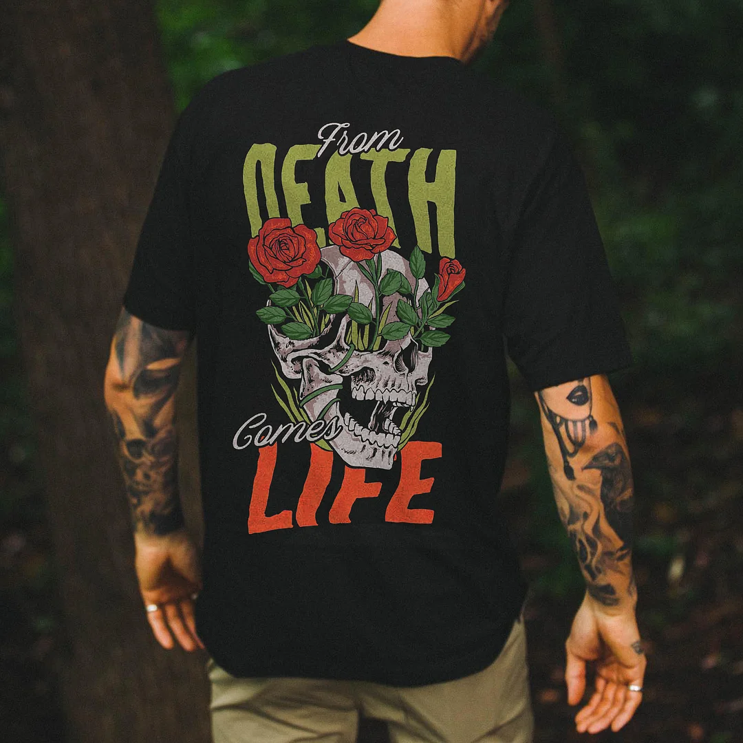 From Death Comes Life Roses Skull Printed Men's T-shirt -  