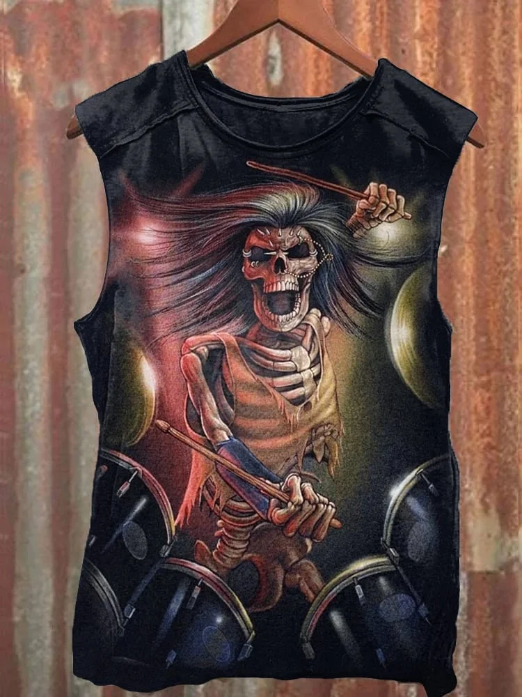 Halloween Rock Skull Print Unisex Vest
