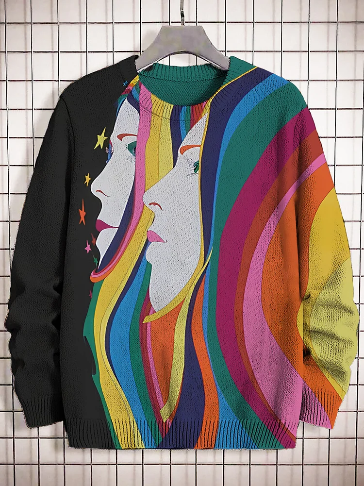 Men's Rainbow Mask Art Print Knit Sweatshirt