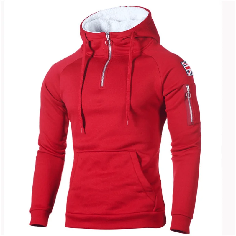 Men's Zipper Collar Long Sleeve Hoodie Pocket Sweatshirt