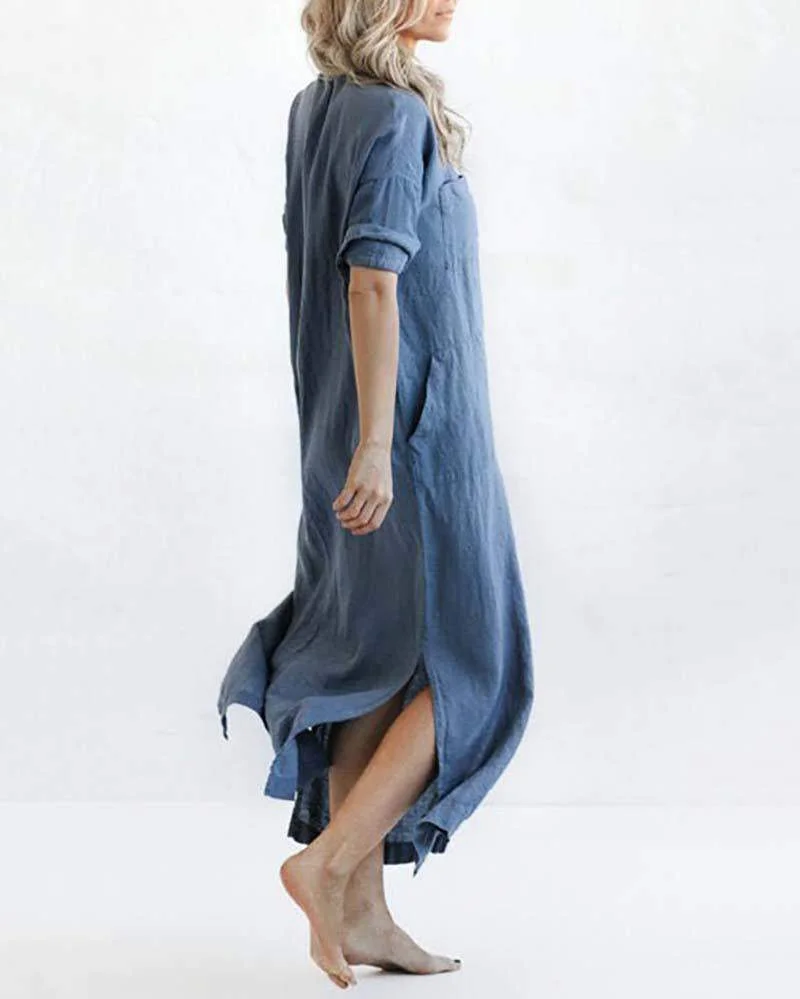Solid Color Simple Shirt Dress