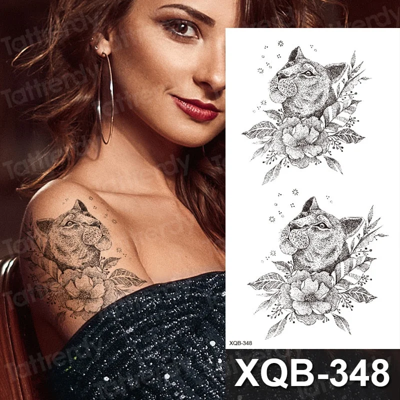 temporary tattoo flower snake dragon anime sexy body art stickers black lion skull tattoo sleeve for women men boys sexy decal