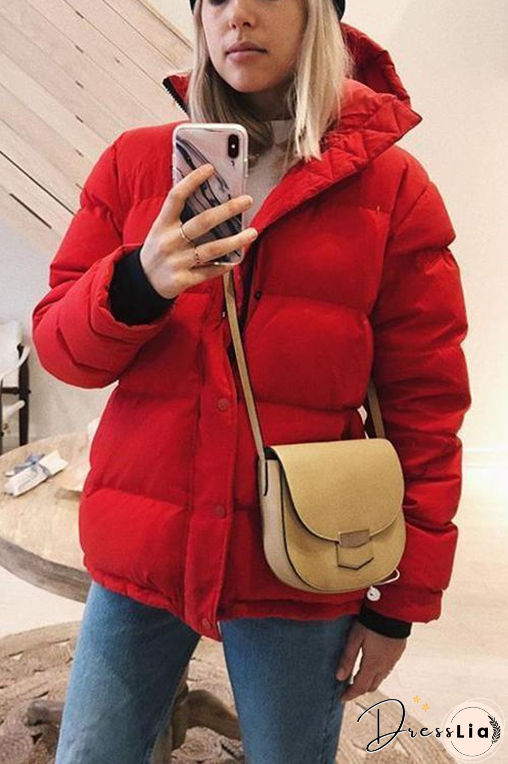 Zipper Button Hooded Coat