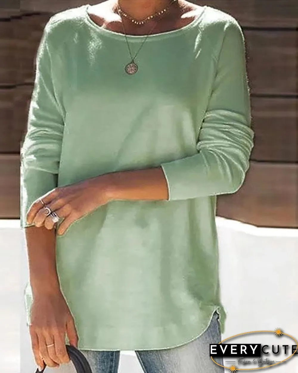 Crew Neck Solid Casual Shirts & Tops