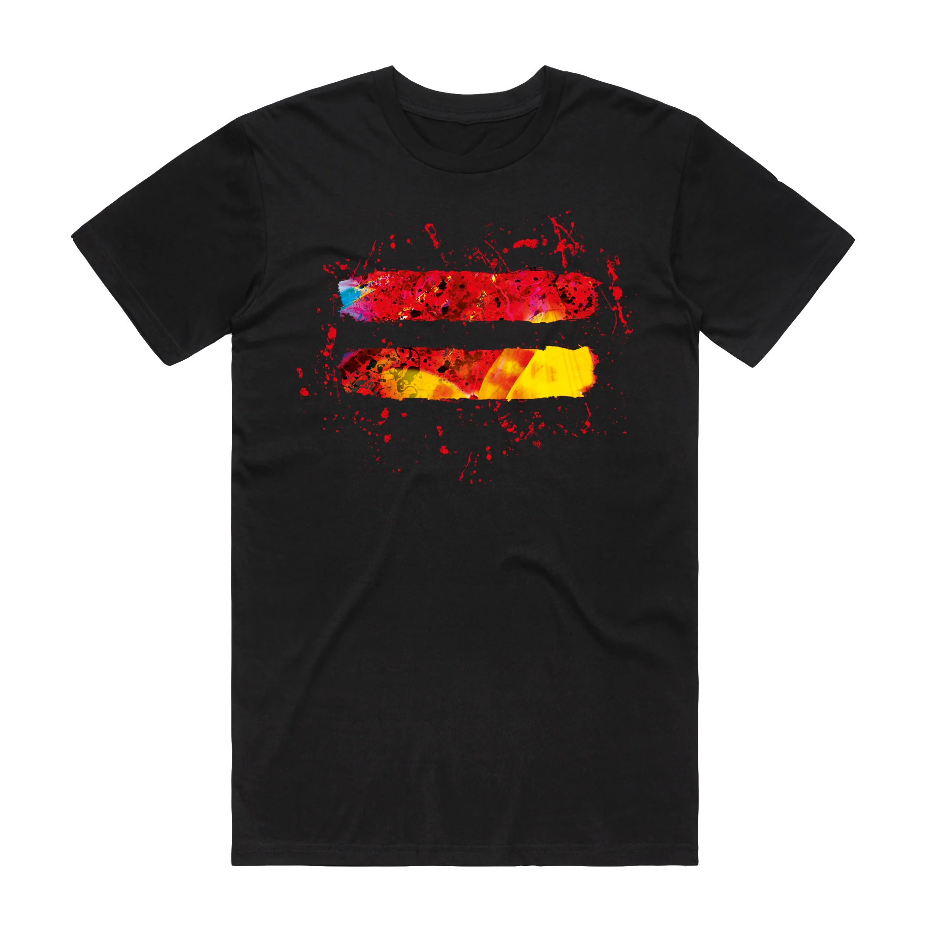 "Ed Sheeran black abstract graphic t-shirt with paint splatter design"