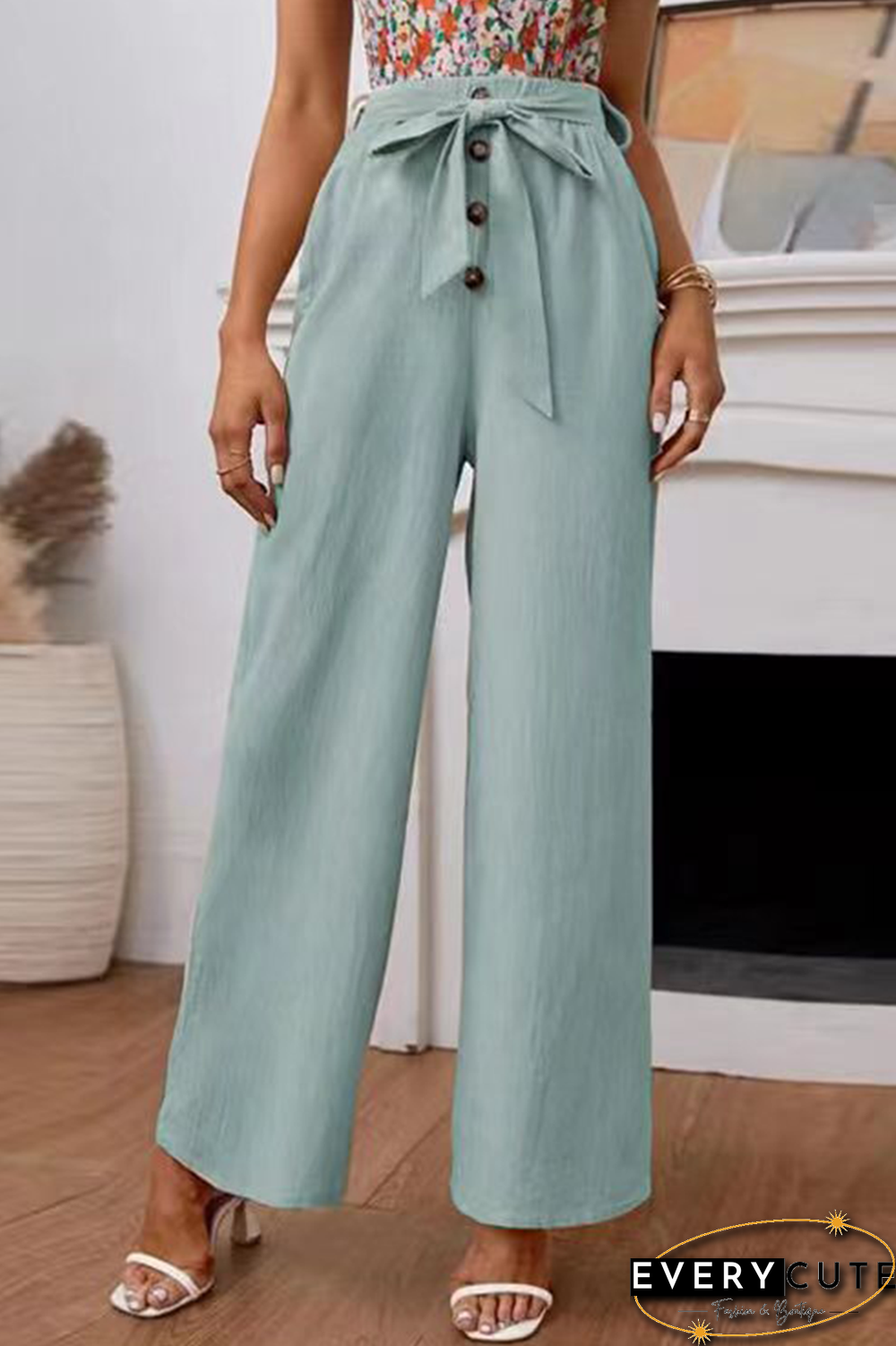 Casual Solid Bandage Straight High Waist Wide Leg Solid Color Bottoms(5 Colors)