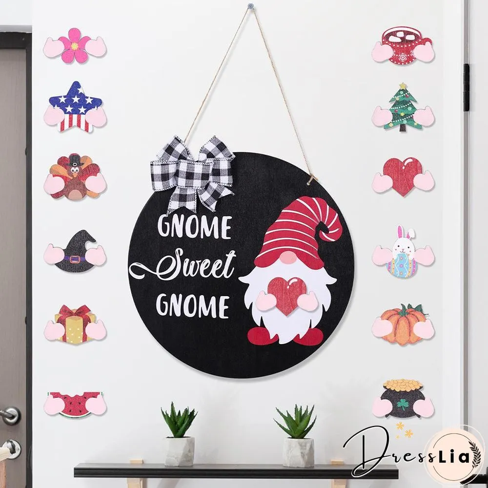 Wooden Gnome Theme Sign With Magnetic Interchangeable Accessories