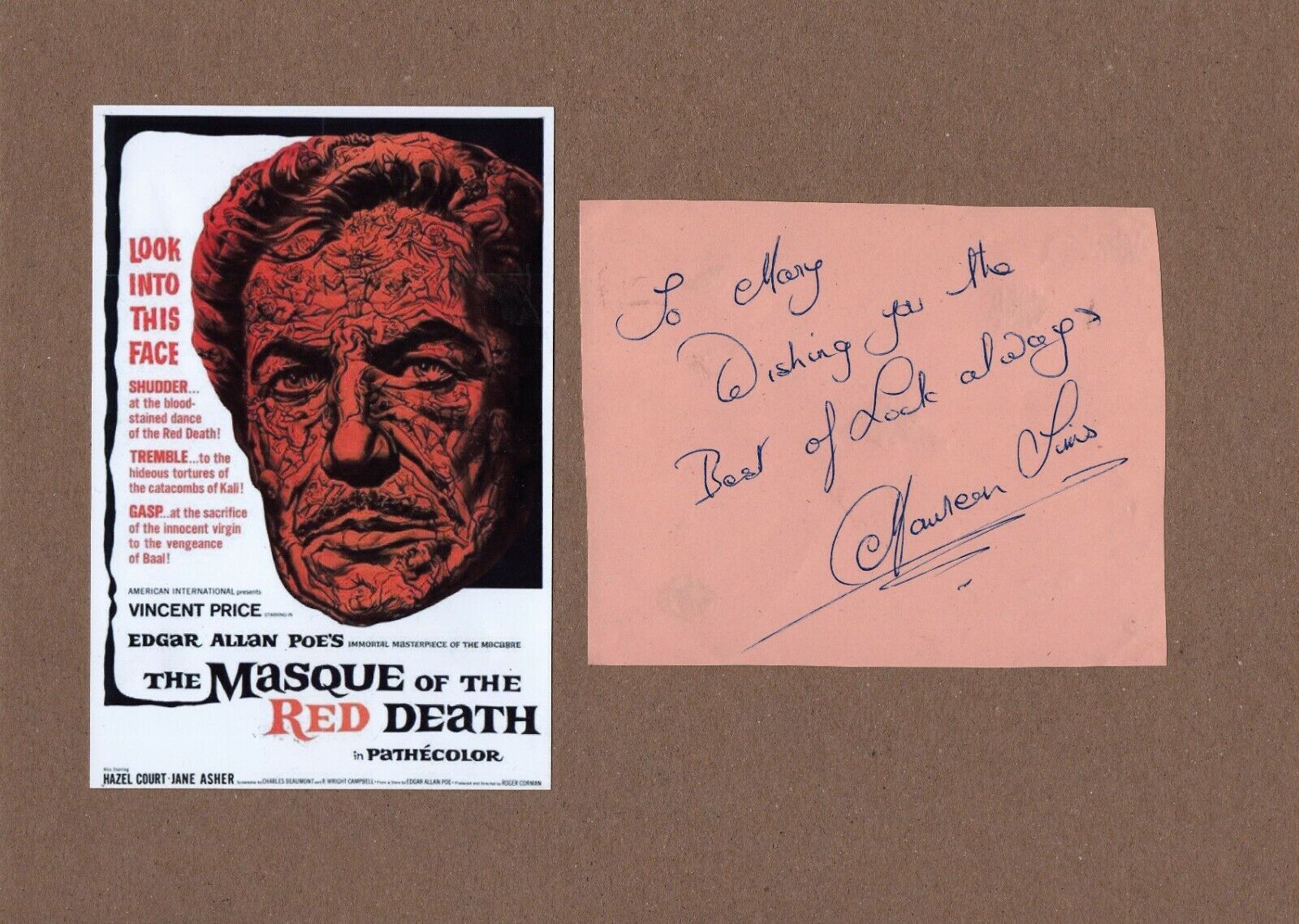 HORROR - ..RED DEATH - MAUREEN SIMS personally signed album page + picture