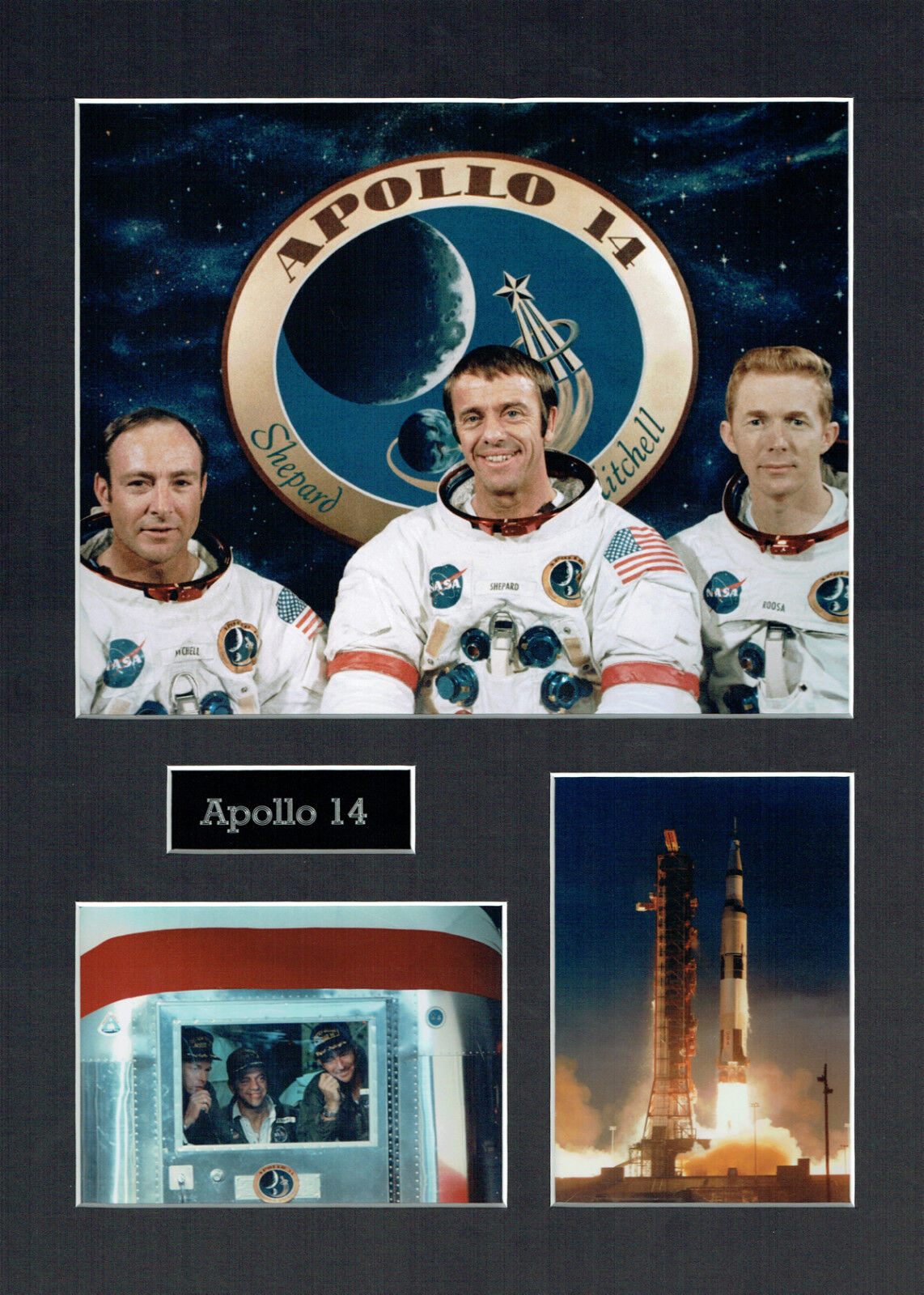 Apollo 14 16x12 Mounted Crew Photo Poster painting Astronaut Space Montage