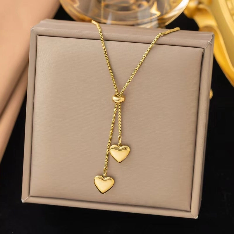 Fairy Style Cute Sweet Heart Shape 304 Stainless Steel 18K Gold Plated Jewelry Set