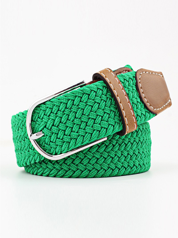 20 Colors Simple Contrast Color Weave Belt GREEN-One_size