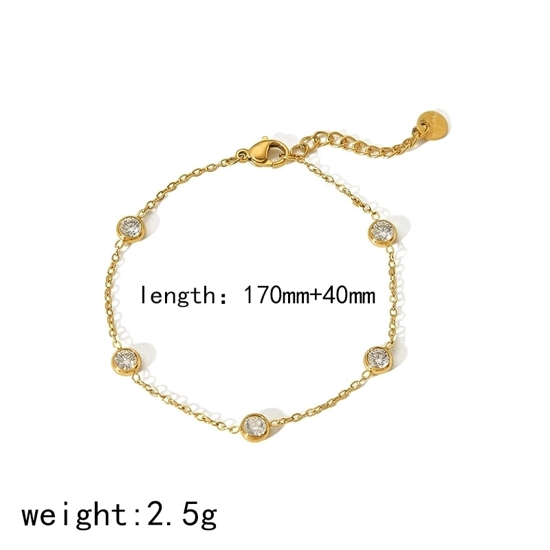 304 Stainless Steel 18K Gold Plated Minimalist Classic Style Plating Inlay Round Zircon Bracelets Necklace