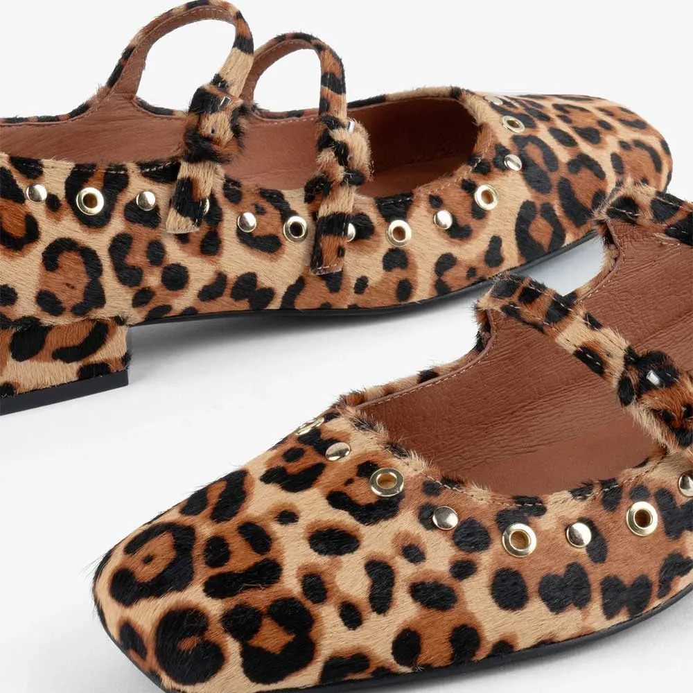 Brown Square Toe Block Heel Leopard Print Mary Jane Pumps for Women