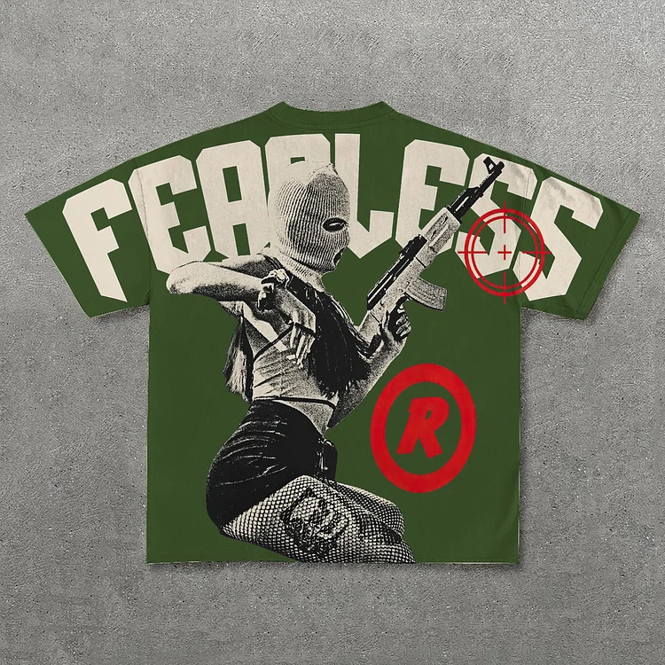 VChics Vintage Cool Girl Fearless Graphic 100% Cotton Short Sleeve T-Shirt