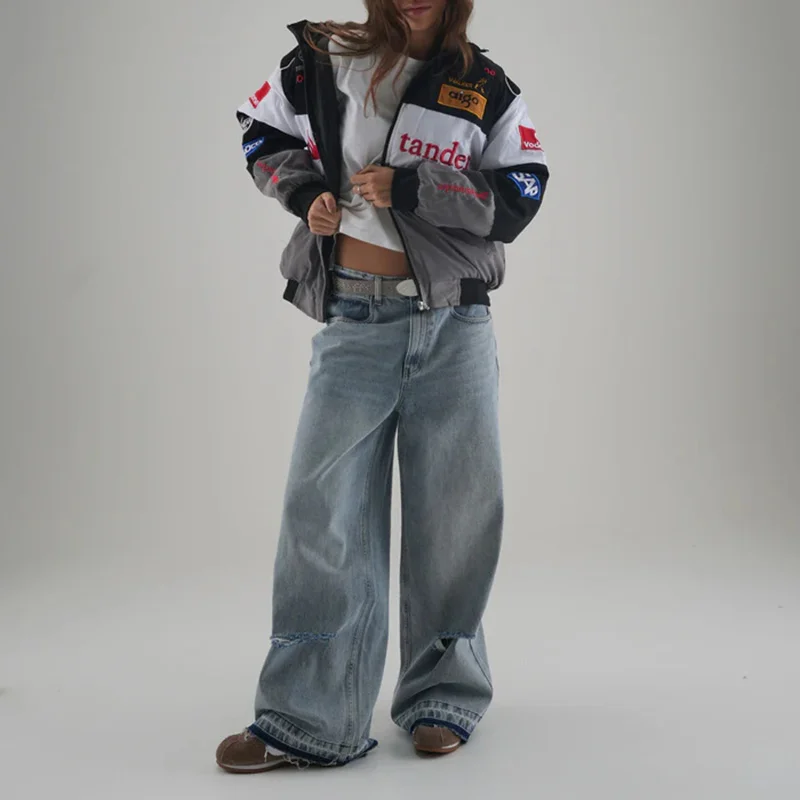 Unisex Racing Style Street Fashion Loose Racing Casual Print Jacket