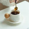 White Porcelain Exquisite Cat and Dog Round Wooden Handle Coffee Cup Set