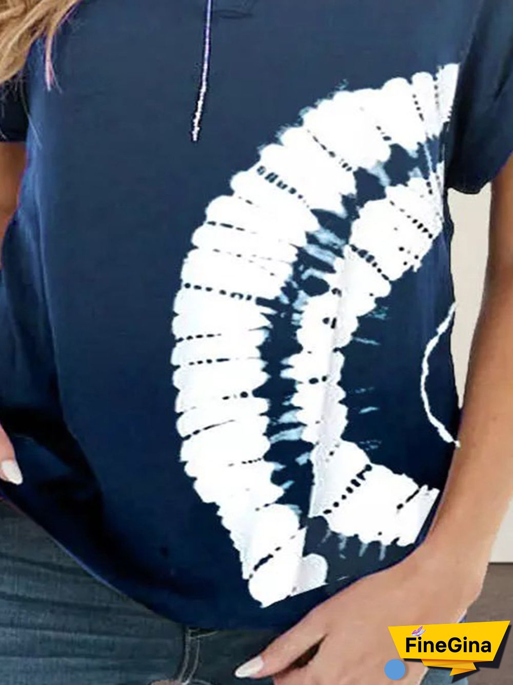 Vintage Geometric Printed Short Sleeve V Neck Plus Size Casual Tops