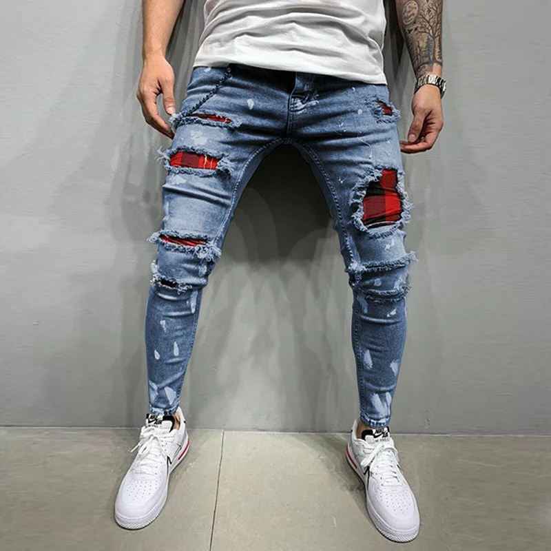 Men's slim ripped pencil pants new men's paint jeans